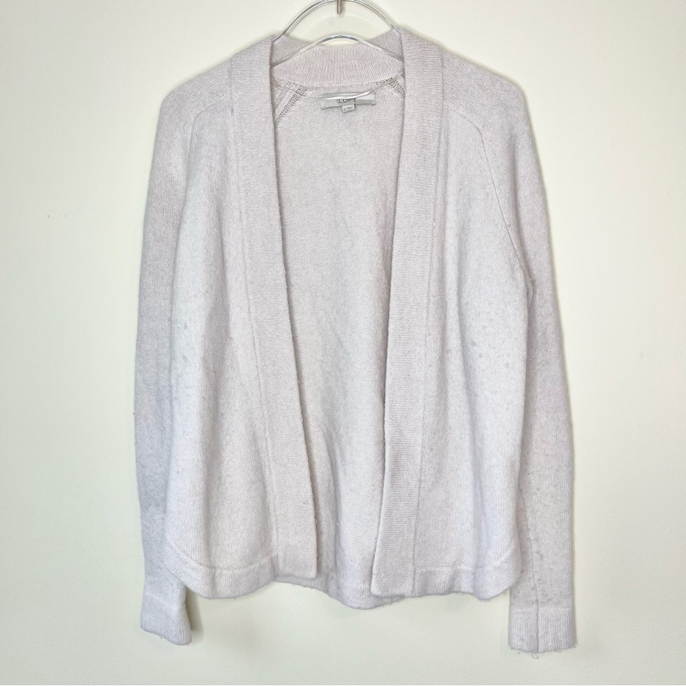 LOFT Beige Blush Pink Open Front Wool Blend Cardigan Sweater Size S
